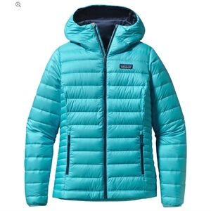 Patagonia Women's Hooded Puffer Jacket - Aqua Blue Medium